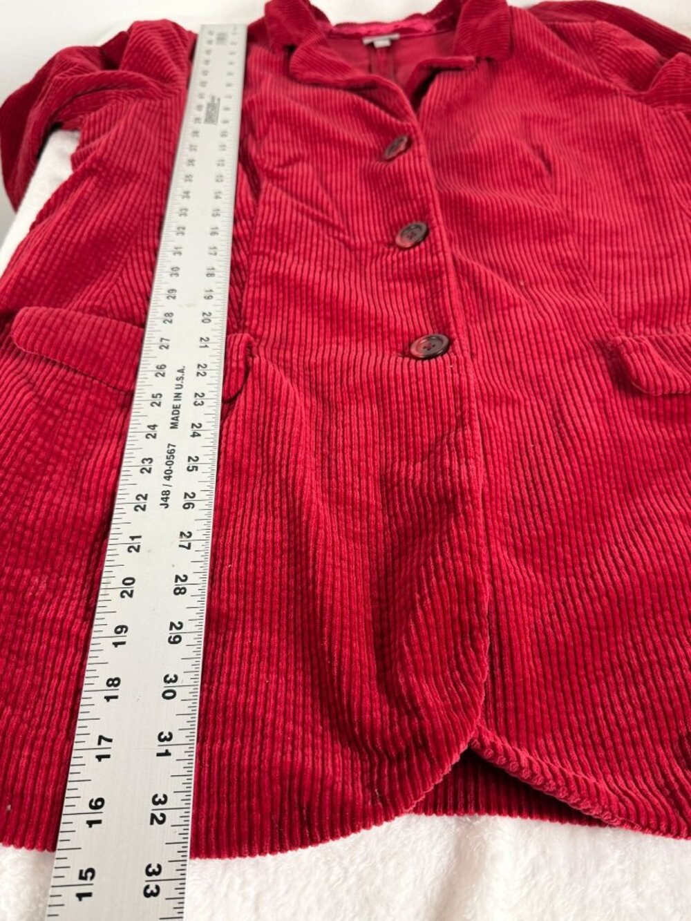 J.Jill Red Corduroy Velvet Trim Long Button Front Blazer Coat Jacket Pockets XL - Picture 10 of 10